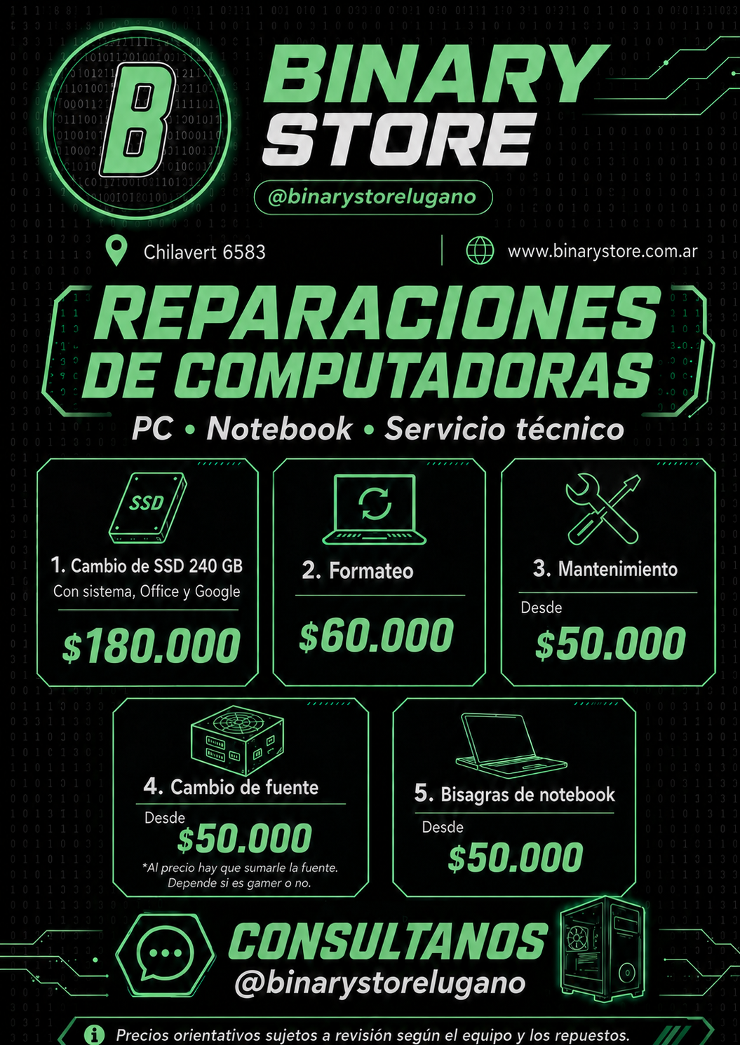 Lista de servicios para reparaciones de computadoras